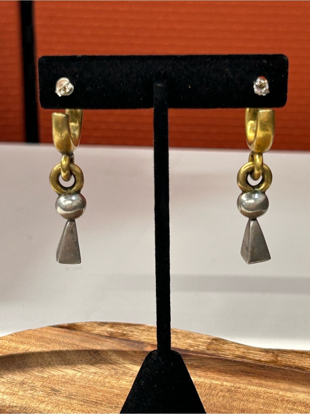 Rare vintage Steve Vaubel Sterling silver 18k gold modernist earrings hand signe